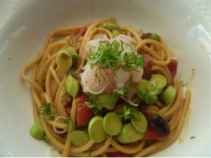 Pasta met garnalen en courgettes